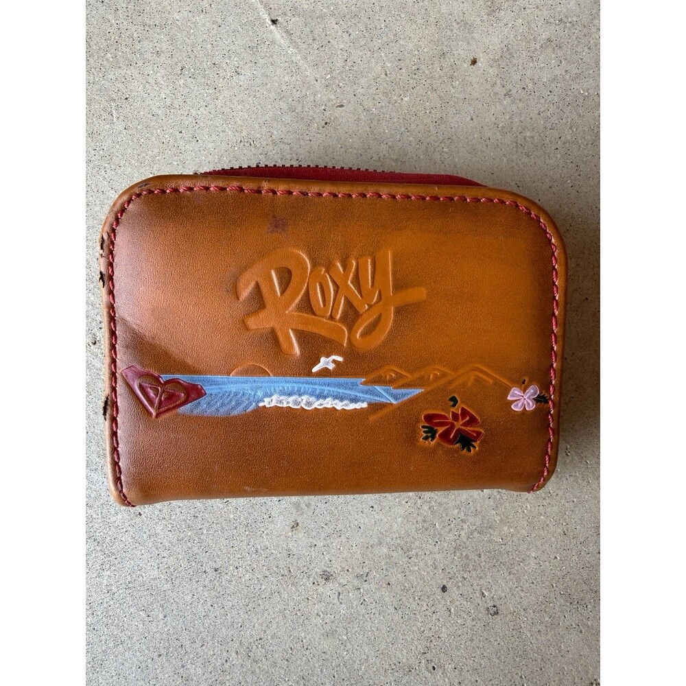 Vintage Roxy Wallet Y2K Beach Scene Brown Bifold
